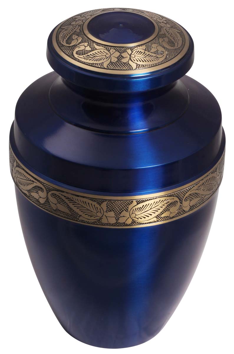11” Cobalt-Blue Brass Cremation Urn with Golden Paisley Motifs – Hand-Crafted – Solid Urns for Ashes at Wholesale